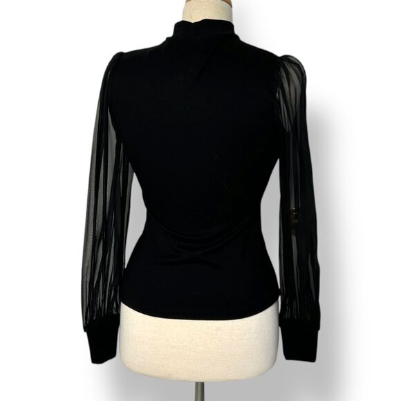 NWT Lola & Sophie Camille Twisted Neck Blouse Silk Chiffon Sleeves Black Sz XS - Picture 4 of 8